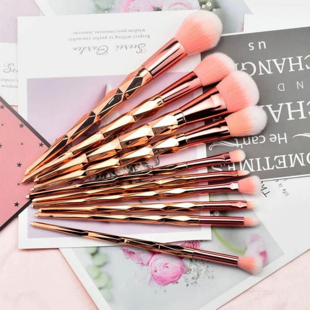 10-Piece: Unicorn Makeup Brush Rose Gold Diamond Handle Set